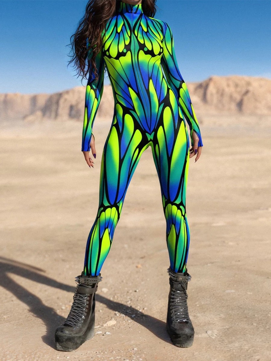 Bedruckter Zentai Halloween Frau Sexy Bodysuit Anzug Schmetterling Farbe Element Halloween Erwachsene High-taillierte Sport Overall Cosplay Kostüme