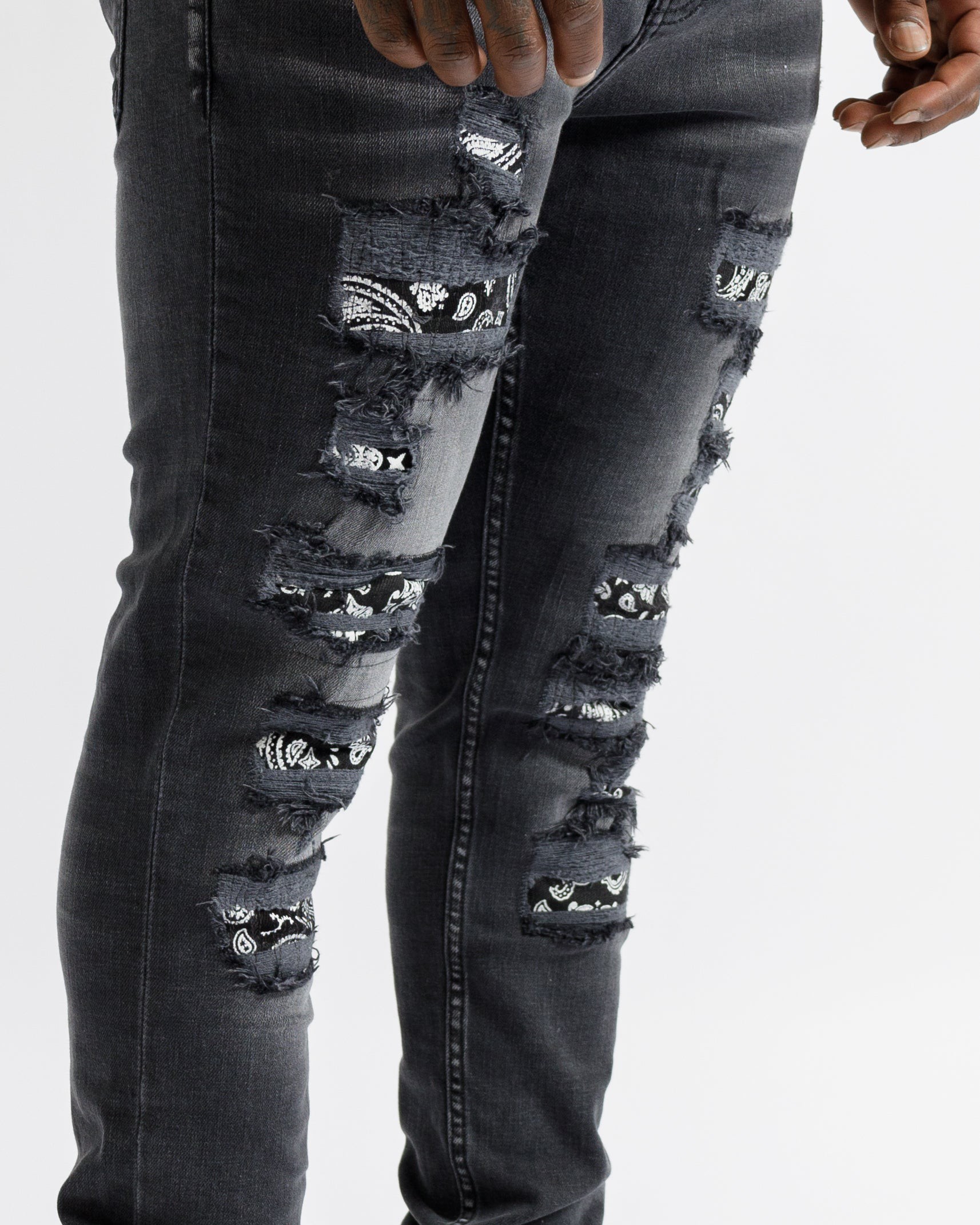 Magiri Bordeaux Bandana Distressed Jeans in Black - Black / 38W