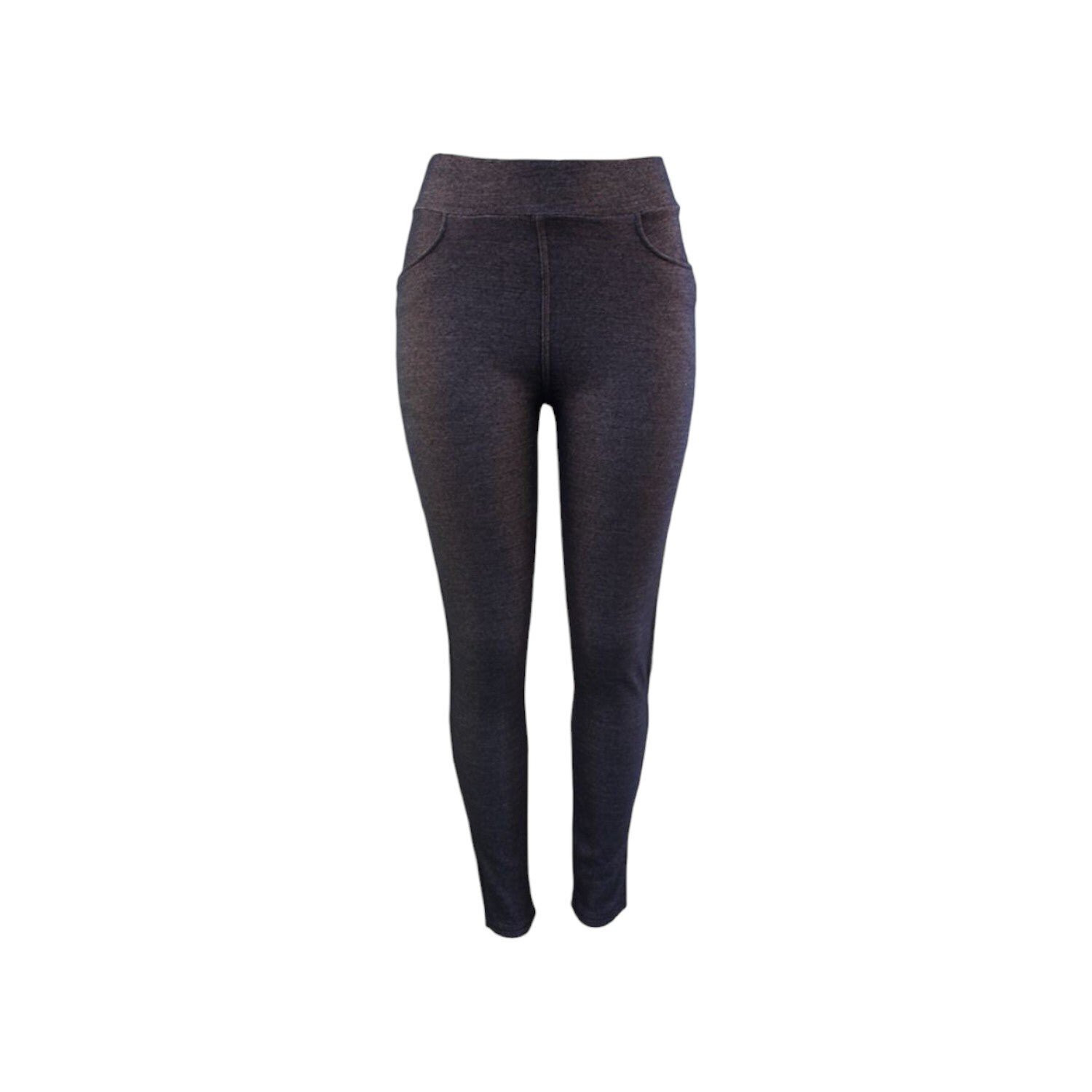 Damen Winter Leggings » Dunkle Jeans Optik » Jeggings mit Push-Up Effekt » Teddy Innenfleece » Damenleggings für Fitness & Alltag - Schwarz-Blau / XL/