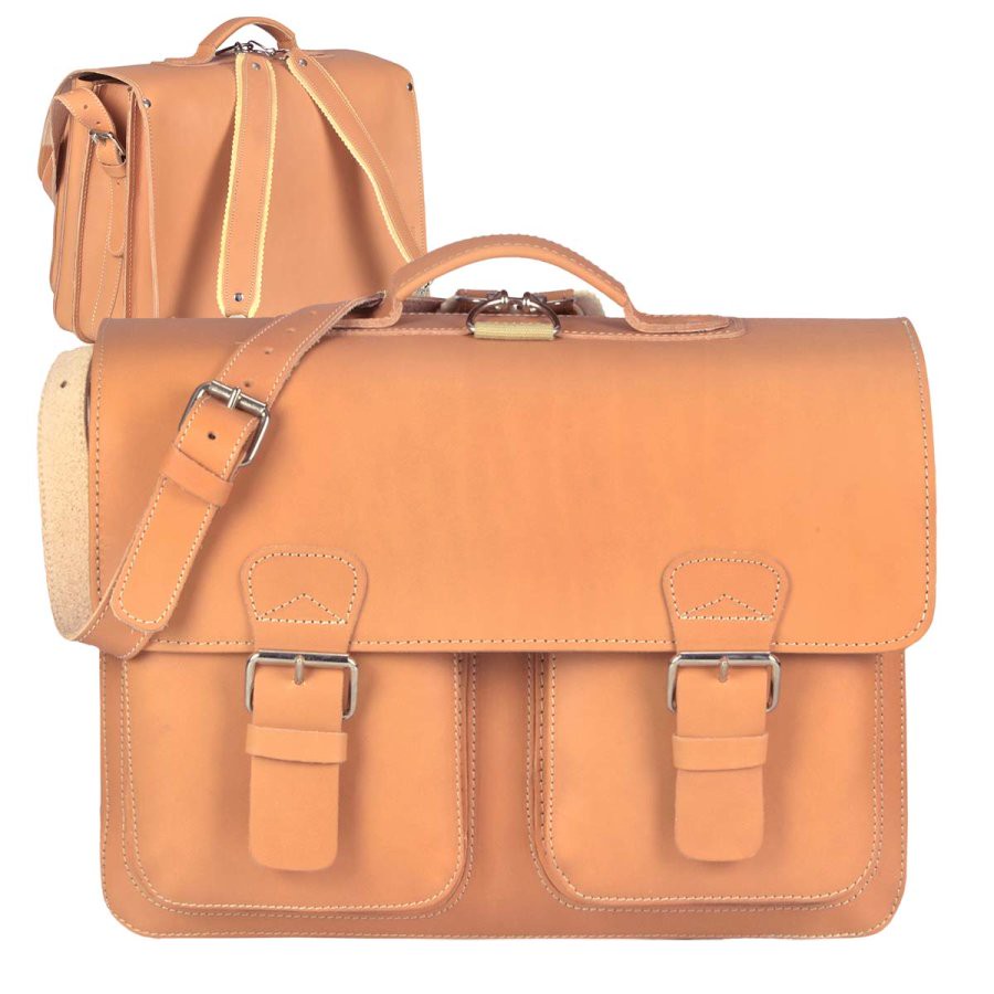Aktentasche Leder 42x31cm 3 Fächer und Rückengurte 