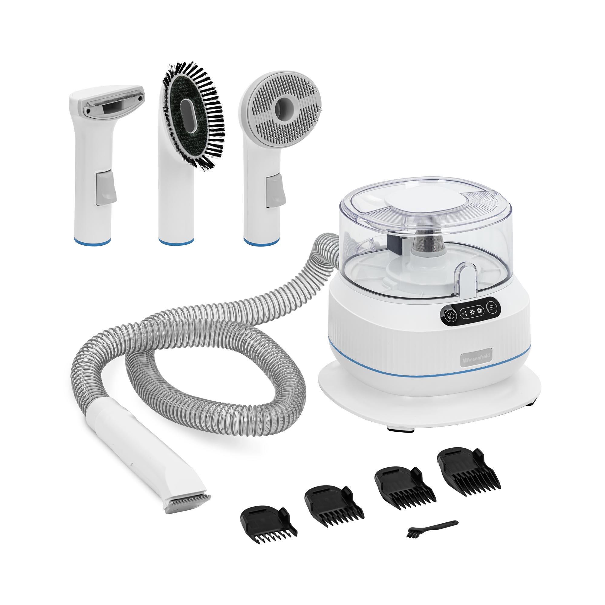 Wiesenfield Hundeschermaschine mit Staubsauger - kabelloser Rasierer - 5 Aufsätze - 350 W