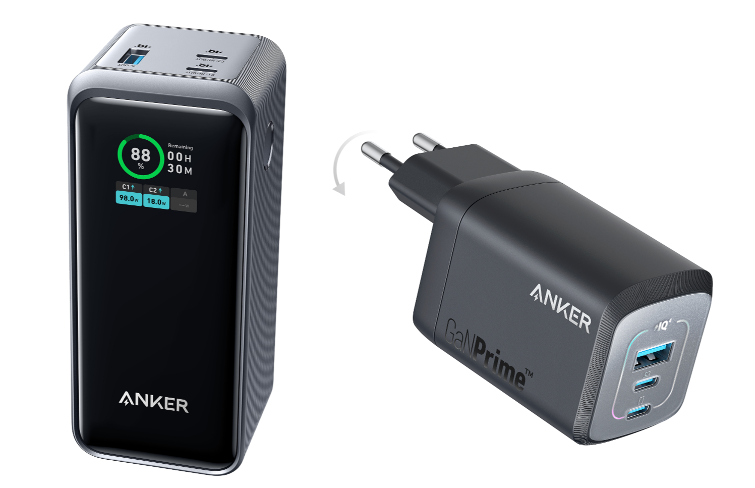 Anker Prime 20.000mAh Powerbank (200W)+Anker Prime 100W GaN Wandladegerät (3 Ports)