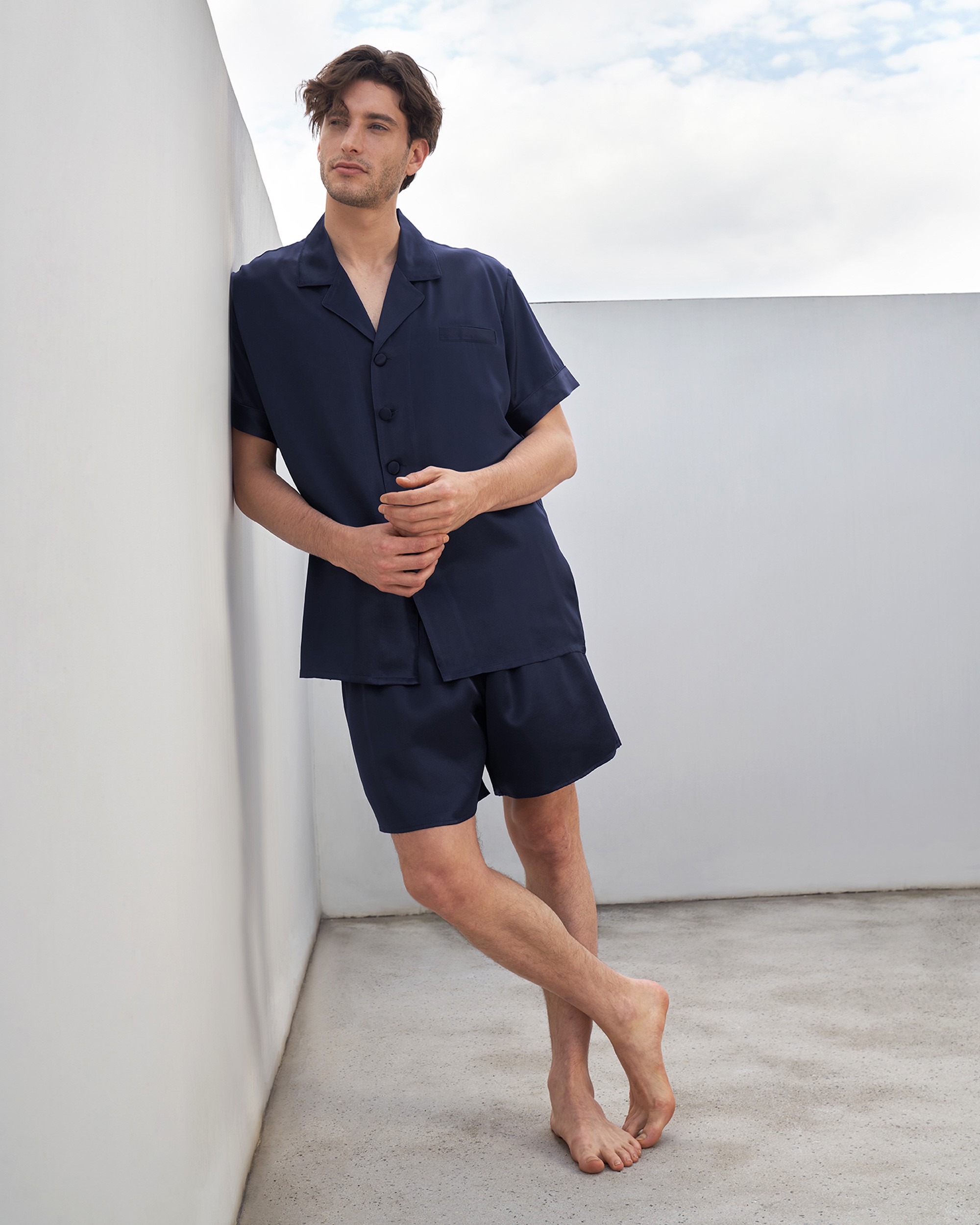 LILYSILK Pyjama Seide Herren Dunkel Blau DE 100% Reine Seide Kurzen Leicht Und Weich XS