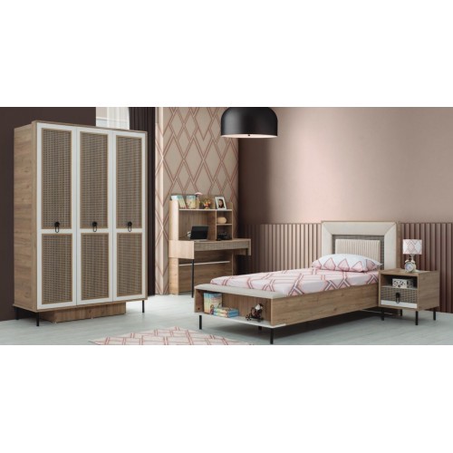 Kindermöbel Garnitur Kinderzimmer Bett Kinderbett Braun Holz Set 4tlg