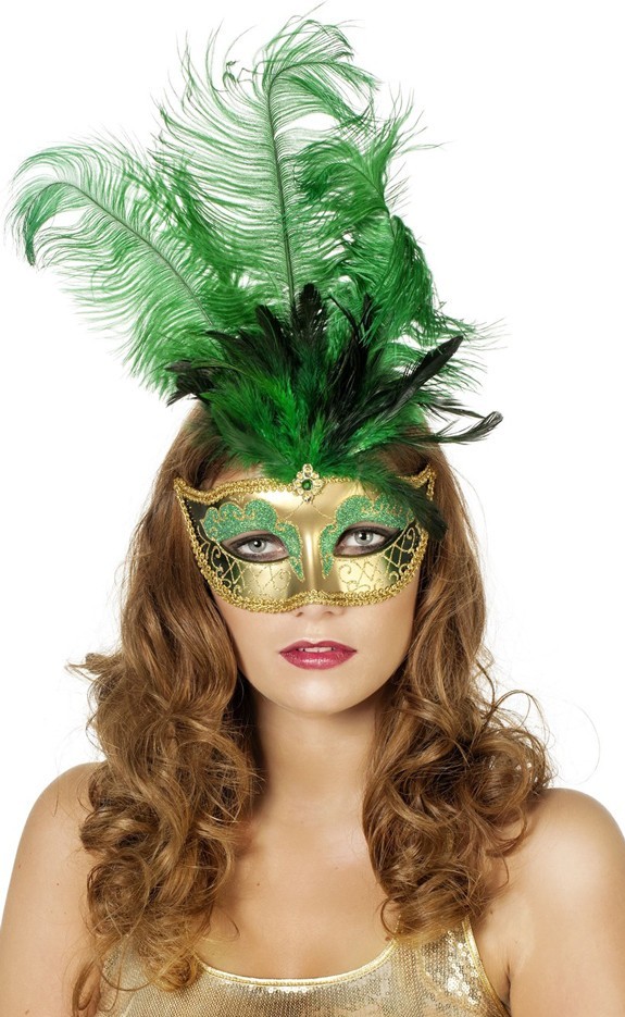 Goldene Augenmaske Mit Grünen Federn