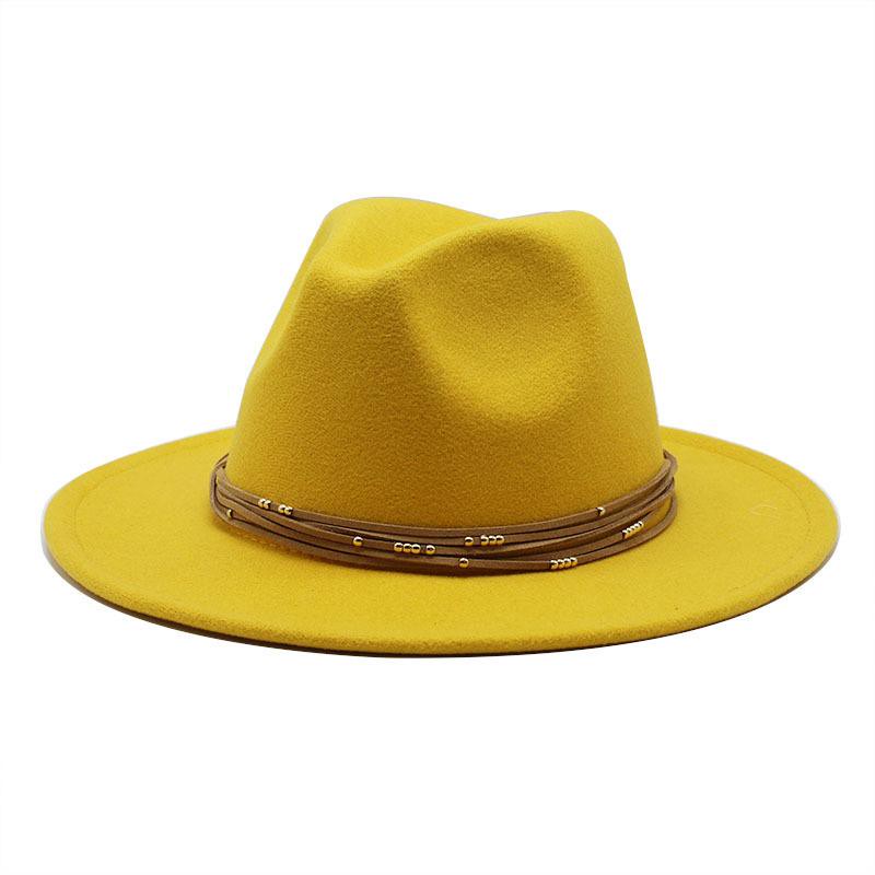 58-60cm de laine jazz fédora chapeaux occasionnels hommes femmes cuir suède ceinture chapeau de feutre blanc rose jaune Panama trilby trilby