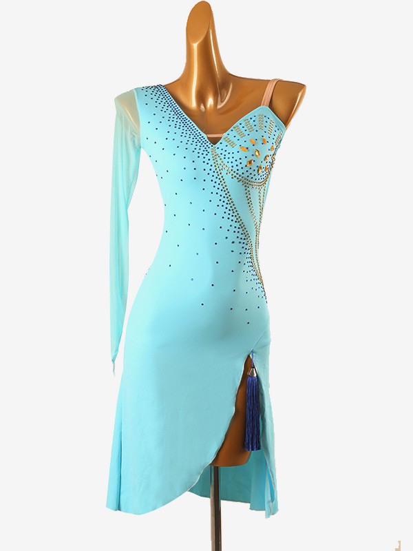 Latin Dance Dresses Aqua Women's Lycra Spandex Dress Sexy Latin Dancer Dancing Costume