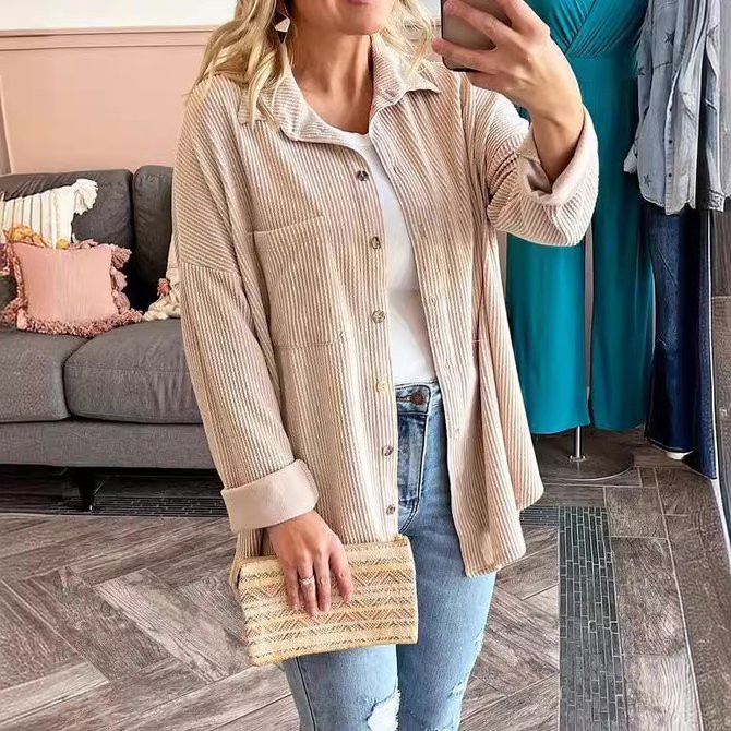 Blousons Décontracté Plain Printemps / Automne Polyester Aucune élasticité Régulier Chemise Blouson Droit Col de Chemise pour Femmes