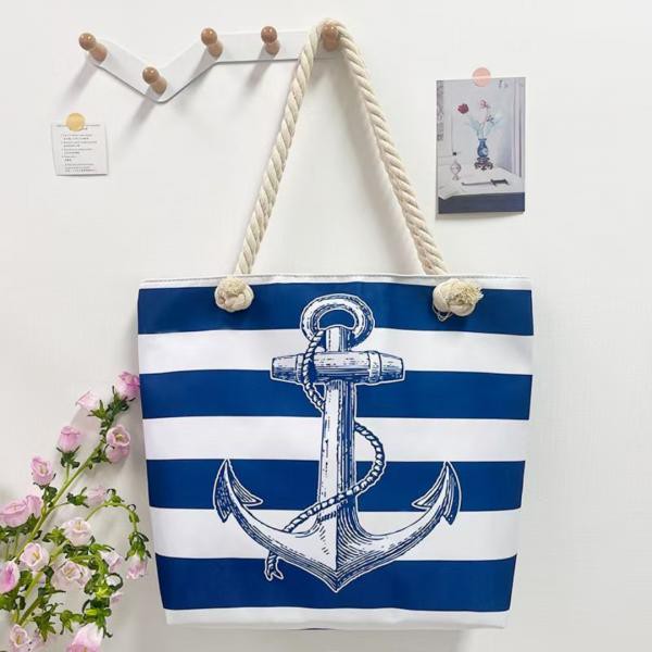Strandtasche Anker Streifen Weiß Blau Badetasche