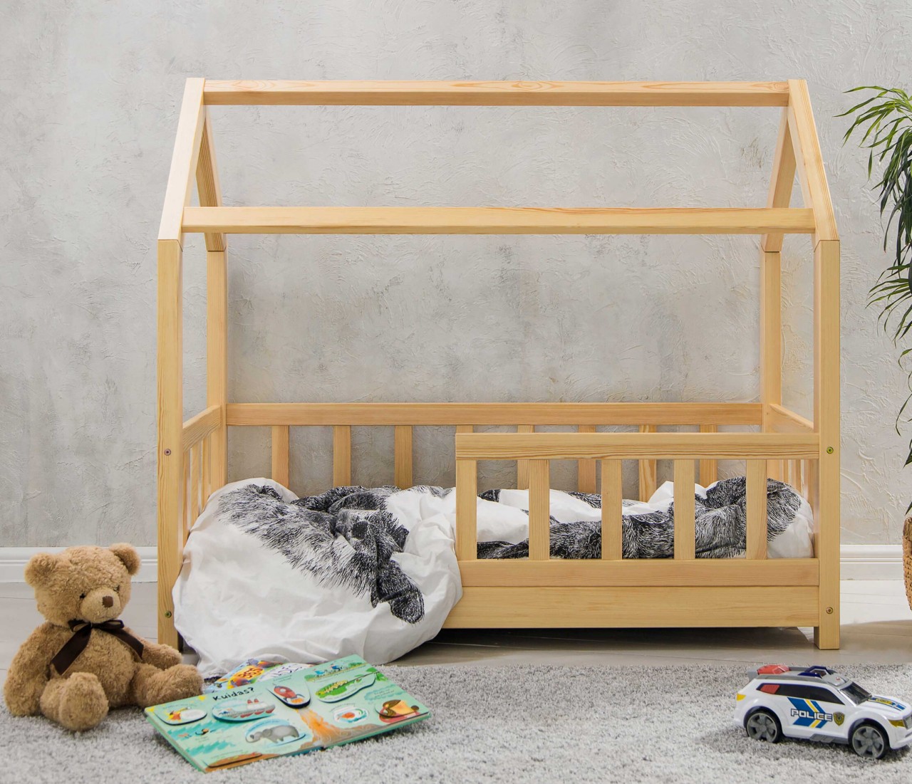 Massivholz Kinderbett mit Himmelaufbau in 3 Größen