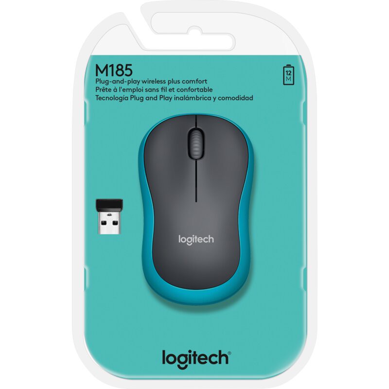 Logitech Maus M185, Wireless, blau