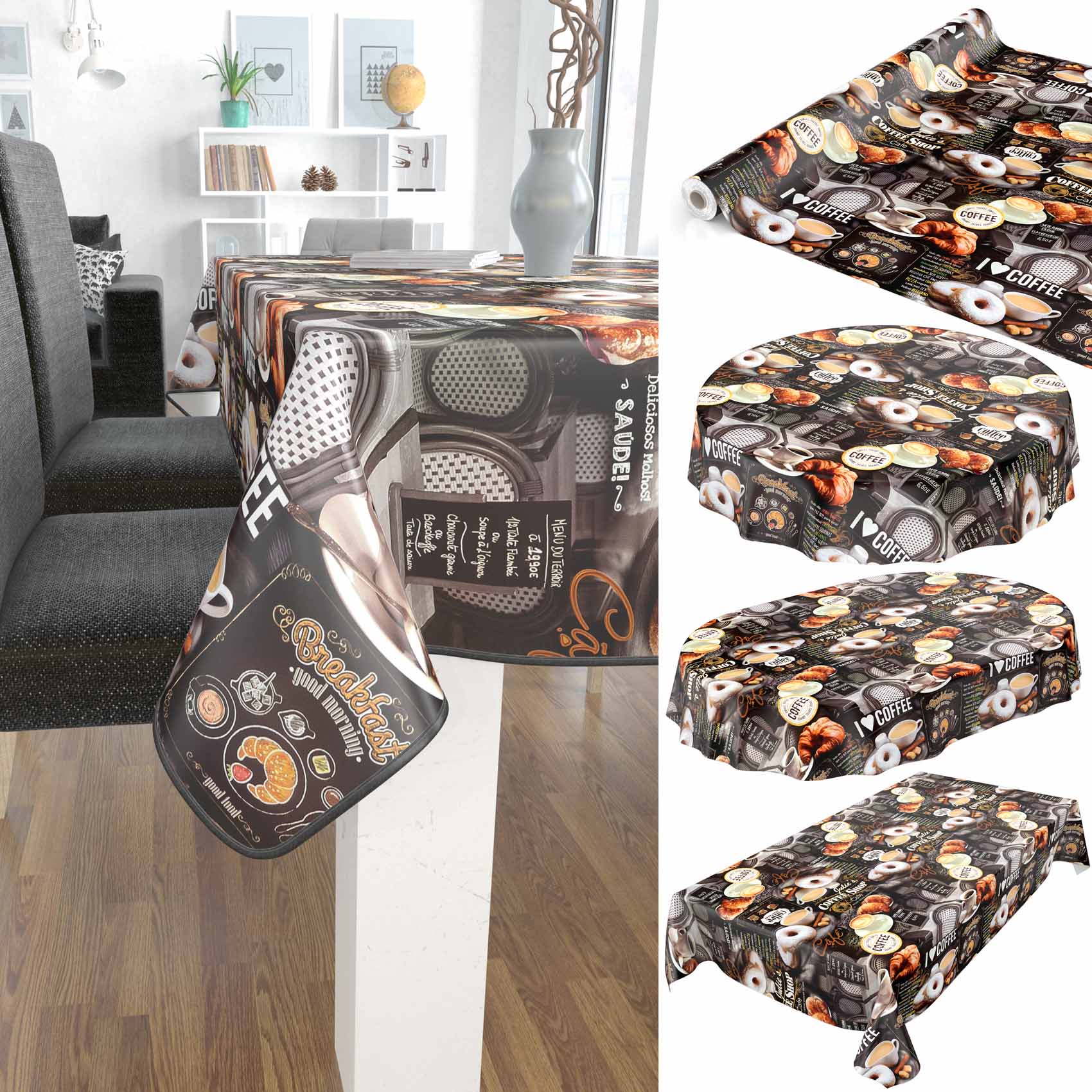 Wachstuch Tischdecke abwaschbar Wachstischdecke Coffee Kaffee Croissant 100x140cm Schnittkante