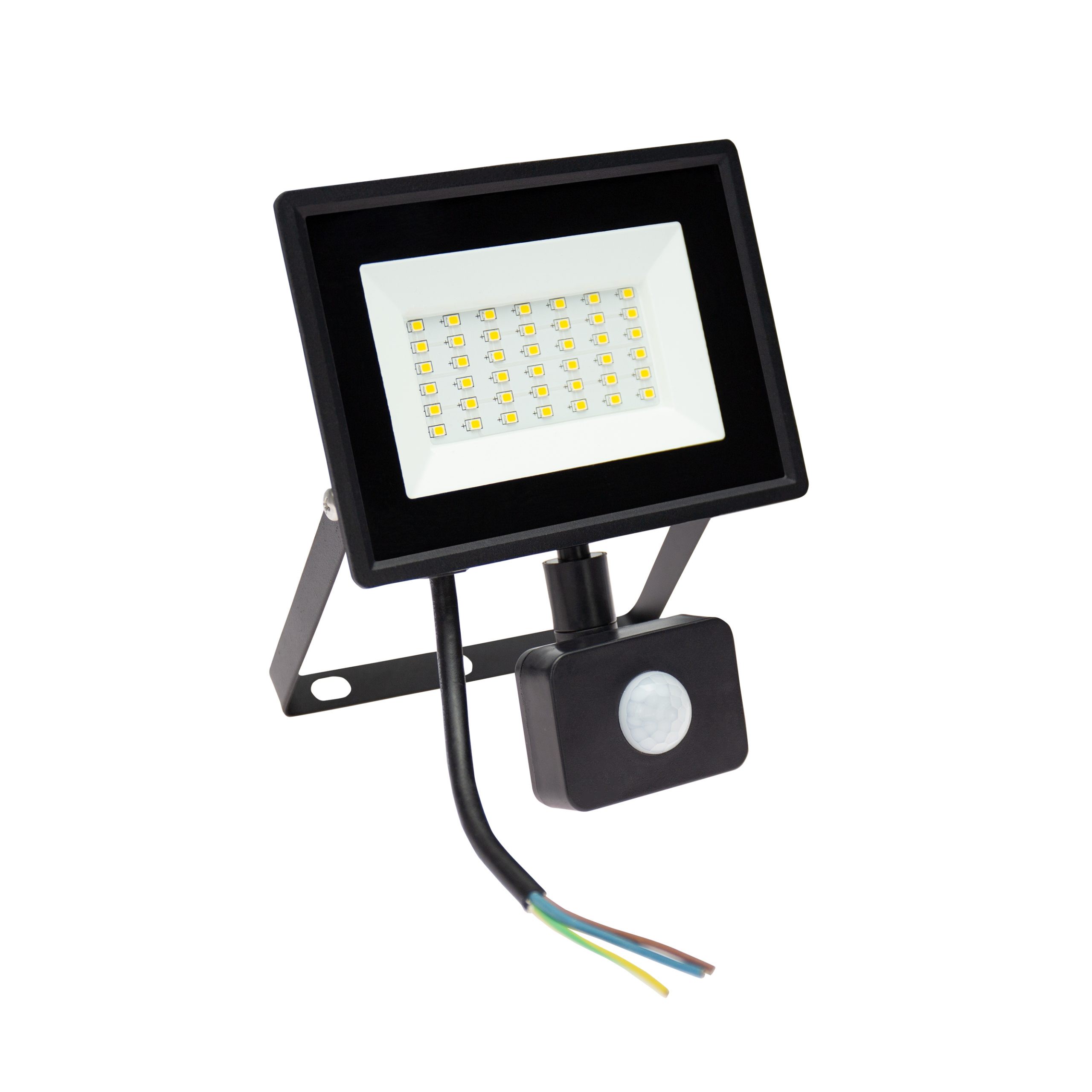 SpectrumLED® LED Fluter, Strahler, Scheinwerfer 30 Watt Gehäuse schwarz Schutzklasse IP44 Alugehäuse 2800 Lumen 4000K neutralweiß mit Bewegungsmelder