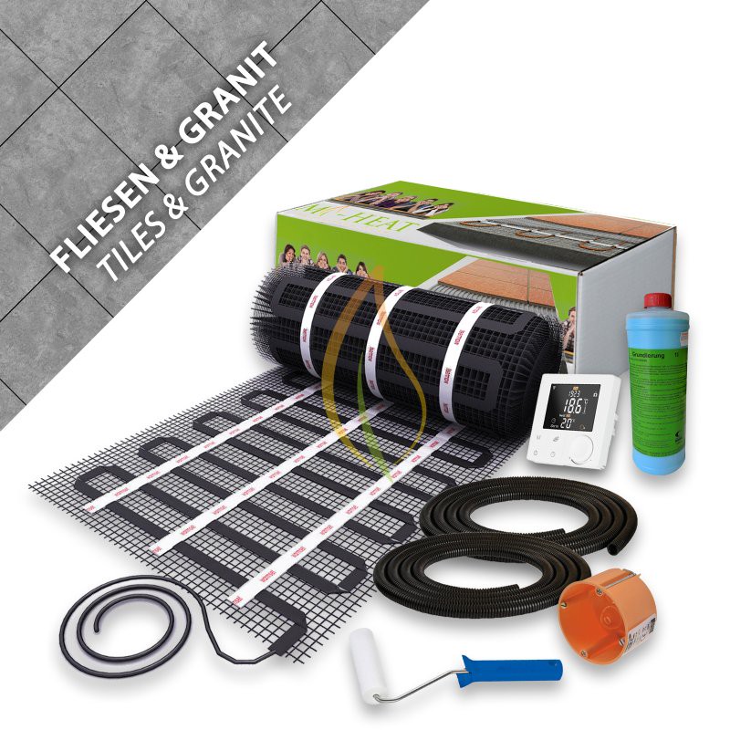 Komplett-Set Heizmatte für Fliese, Granit & Feinsteinzeug 12m²