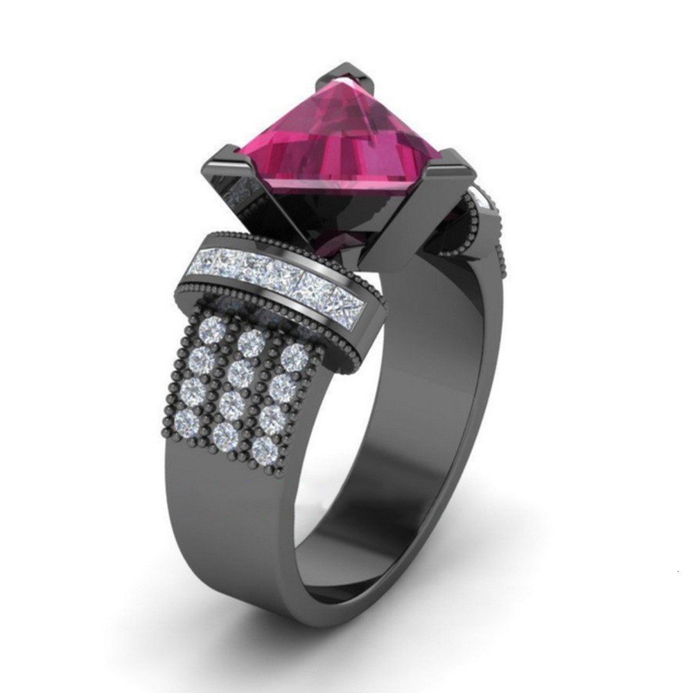 Hecheng fashion ol women's ring triangle Cubic Zircon copper silver black gold plated head