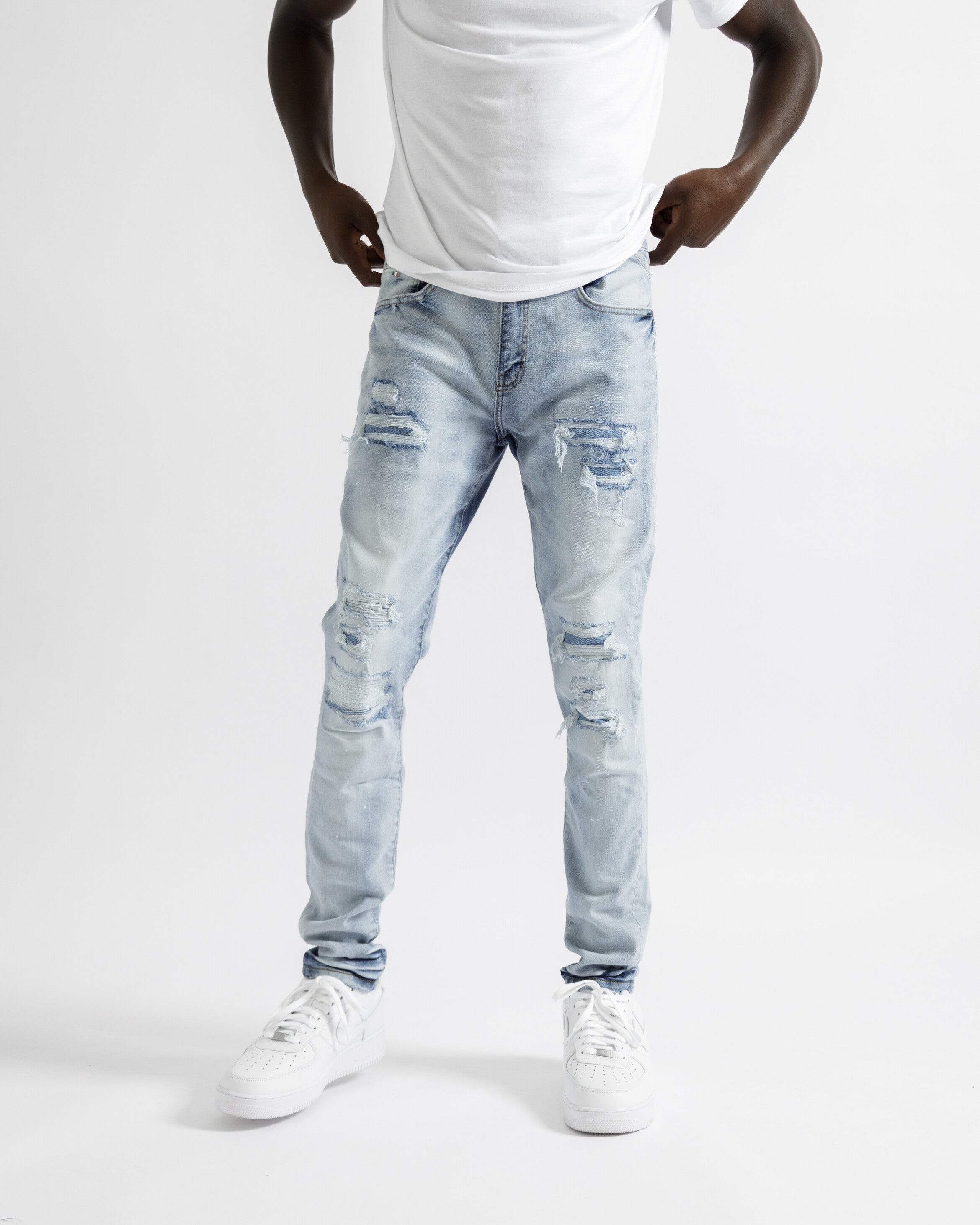 Magiri Paris Distressed Ripped Jeans in Light Blue - Light Blue / 38W