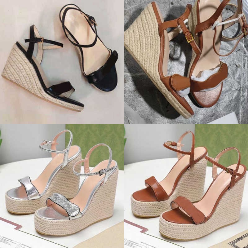 Sandales de plate-forme de coin femmes Espadrille Matelasse Fashion Twine Tredated Plateforme talons talons en cuir Chaussures pêcheurs avec boît