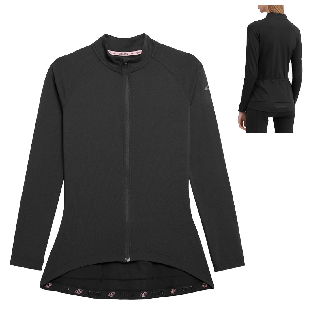 4F - Damen Rad Zip Shirt Langarmshirt Radtrikot, schwarz