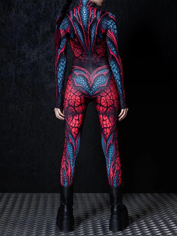 Bedruckter Zentai Halloween Frau Sexy Bodysuit Anzug Farbe Element Halloween Erwachsene High-taillierte Sport-Overall Cosplay Kostüme