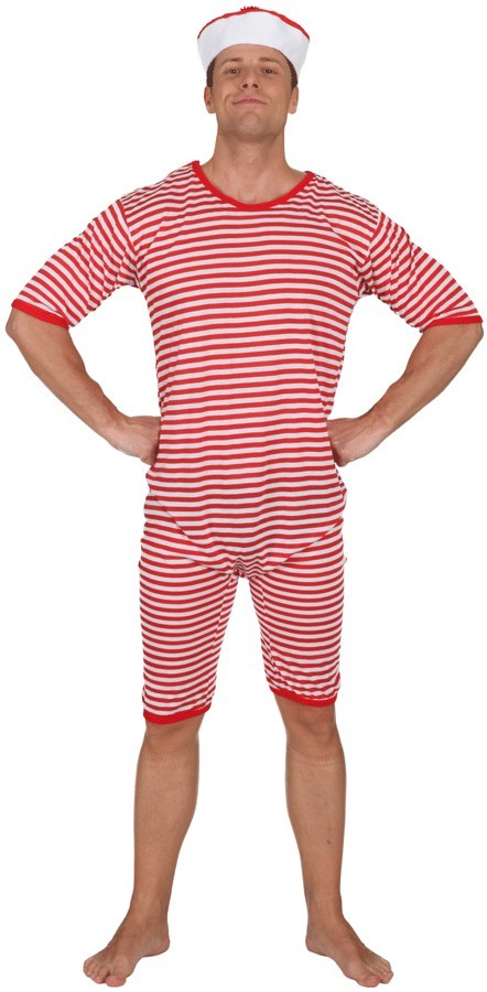 20er Jahre Badeanzug Rot-Weiß | XXL - Rot  | Wir machen Party.de |