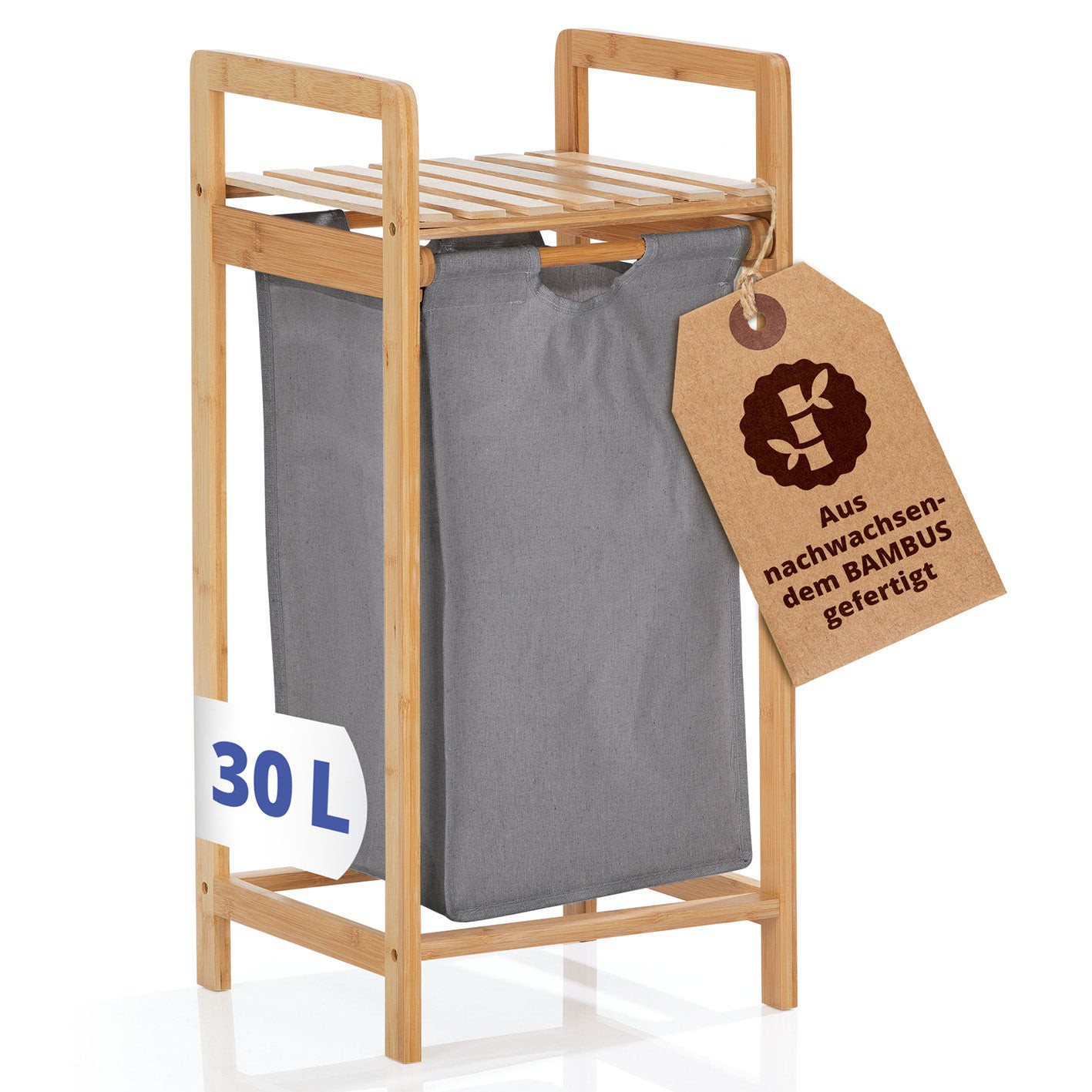 Bambus Wäschekorb mit ausziehbarem Wäschesack - 33 x 33 x 73 cm - Beige