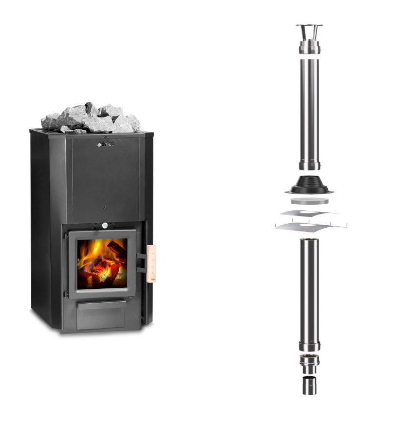 FinTec Saunaofen Iwo Trend / Leistung 11,8 kW ECO II + FinTec Schornstein durch die Decke