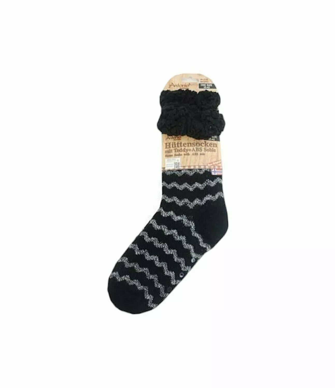 Hüttensocken » Kuschelsocken » Anti Rutsch Socke » Winter Hausschuhe » Strick Fleece in schwarz/weiß - Motiv 2