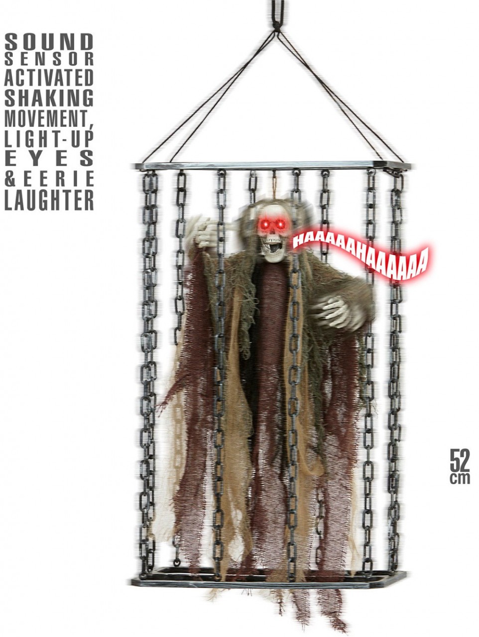 Sensenmann Im Käfig Halloween Dekoration Mit Bewegung Und Sound 52cm