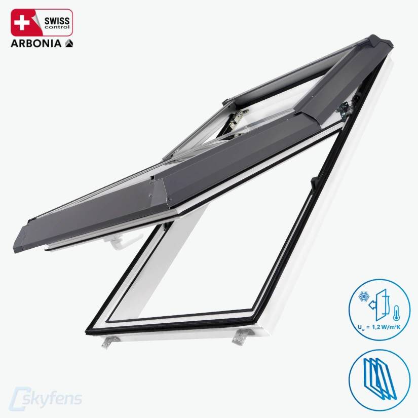 Skyfens SUPRO Triple - dreifach Verglasung Kunststoff Dachfenster mit Eindeckrahmen von Arbonia Konzern - Schweiz
