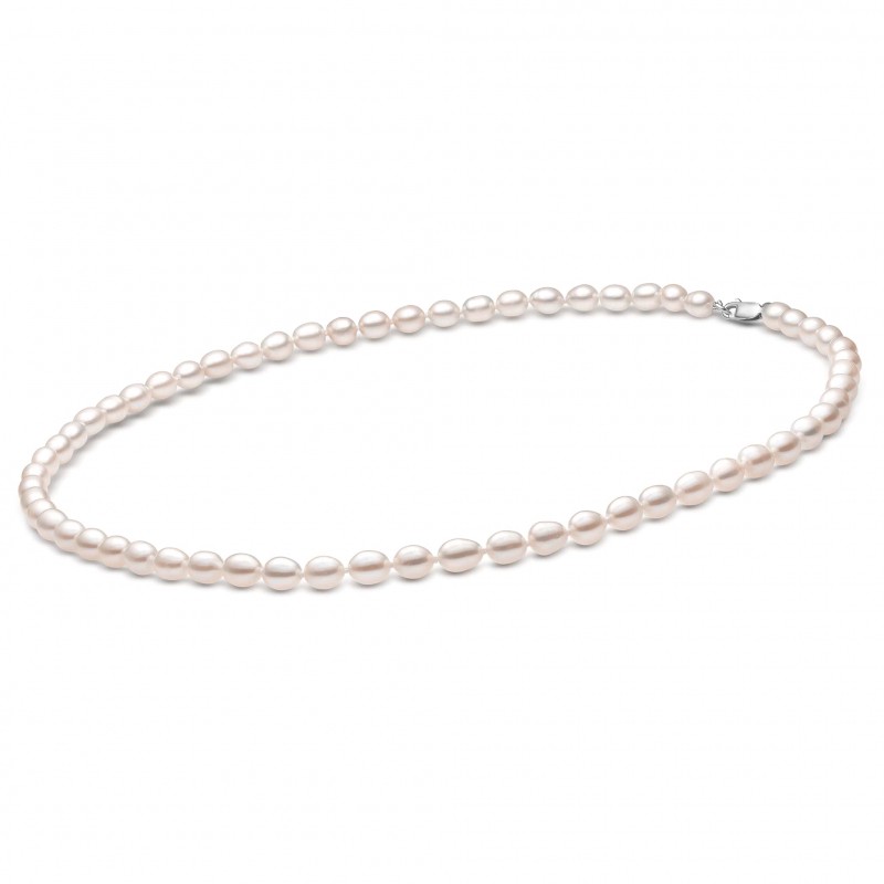 Gaura Pearls Perlenkette - weiß, reis, 50-53 cm, 925 Silber