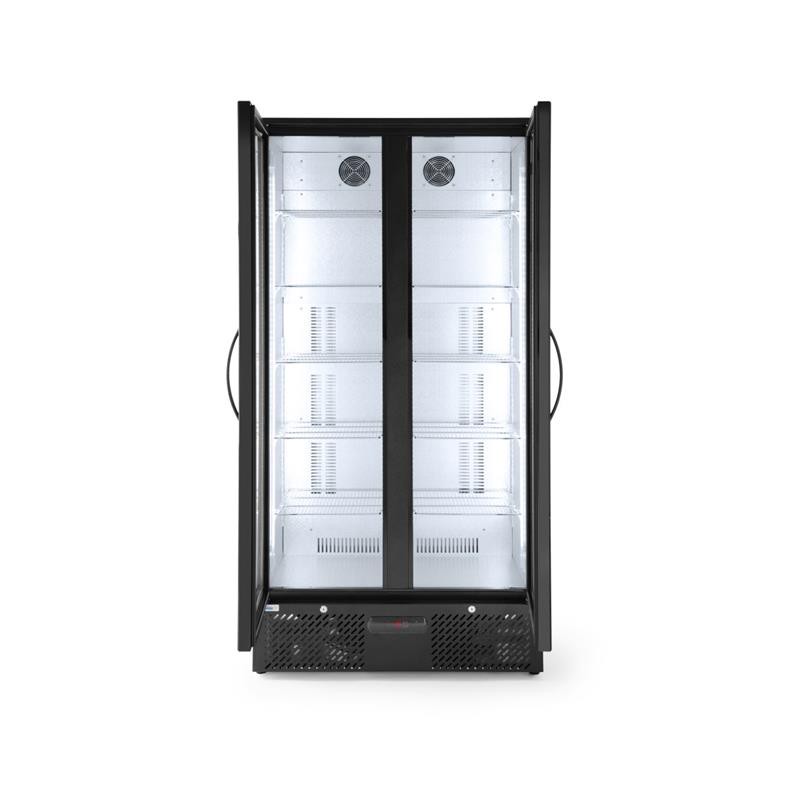 HENDI Getränkekühlschrank 448 Liter 90 x 51,5 x 182 cm 2x Glastür 10 Regalböden schwarz, Gastro Bar Kühlschrank Flaschenkühlung