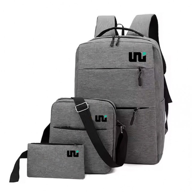 3-in-1 Taschen-Set – Laptop-Rucksack, Schultertasche & Stifte-Etui, wasserabweisend, Grau