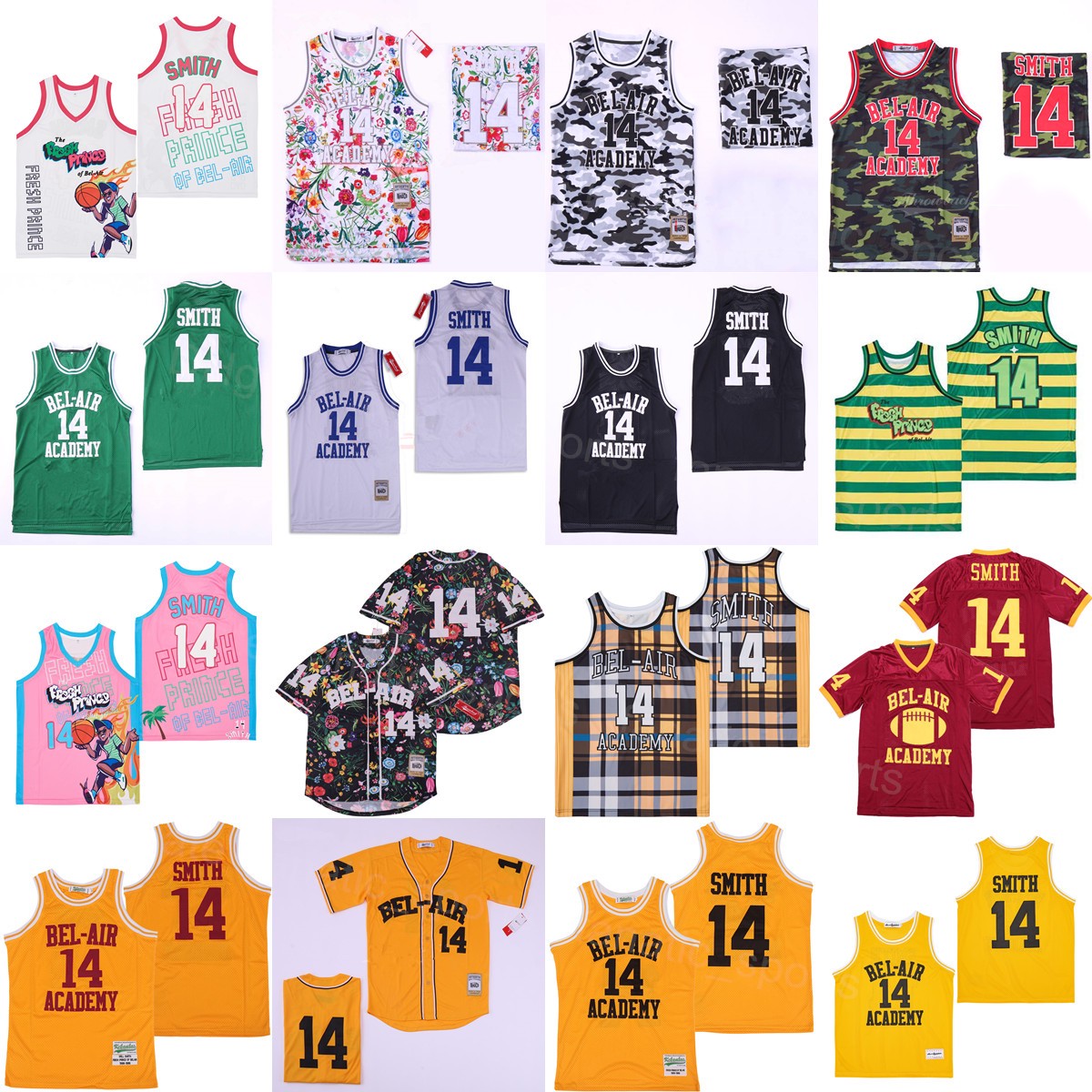 Movie Film 14 Will Smith Basketball Jersey Jazzy The Fresh Prince Uniform Jeff OF BEL-AIR GRAFFITI ANNIVERSARY BELAIR Black White Yellow Red Gree