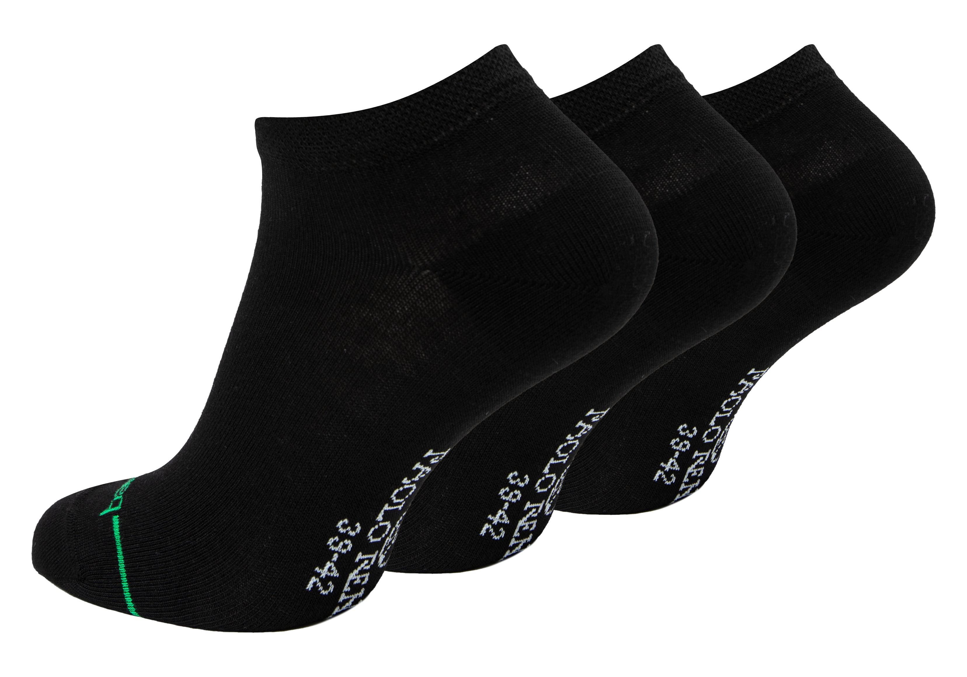 Paolo Renzo® Unisex Bambus Sneaker 3/6/12/18 oder 36 Paar - Größen 35/38, 39/42 und 43/46 - Schwarz / 35-38 / 3