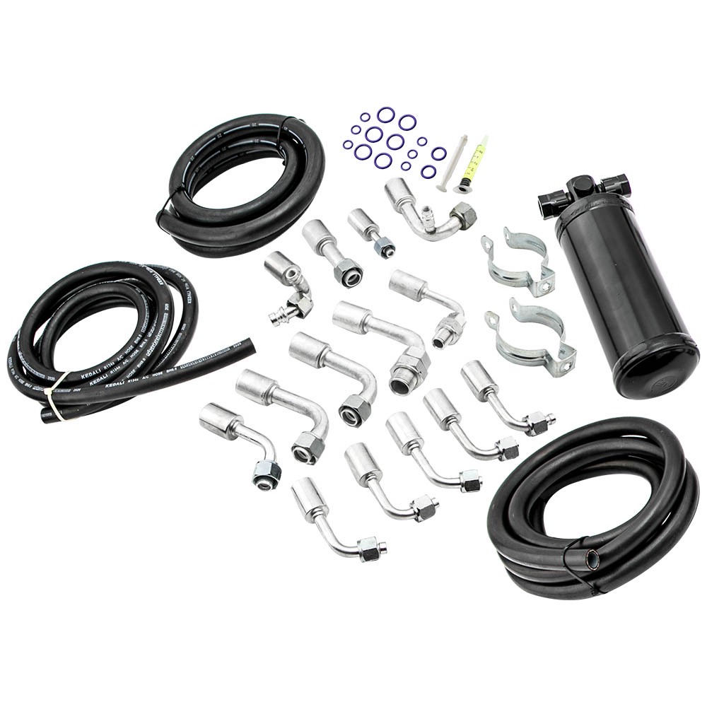 Universal 134a Air Conditioning Extended Length Hose R-Ring Fittings Drier Kit