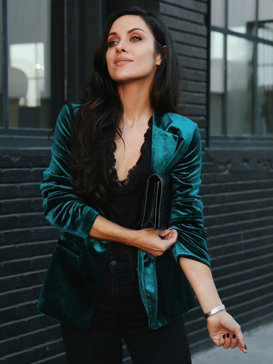 Velours-Blazer-Jacke für Frauen  grün  Burgund  einfarbig  lässig  schmal geschnitten  Frühling  Herbst  Straße  Oberbekleidung