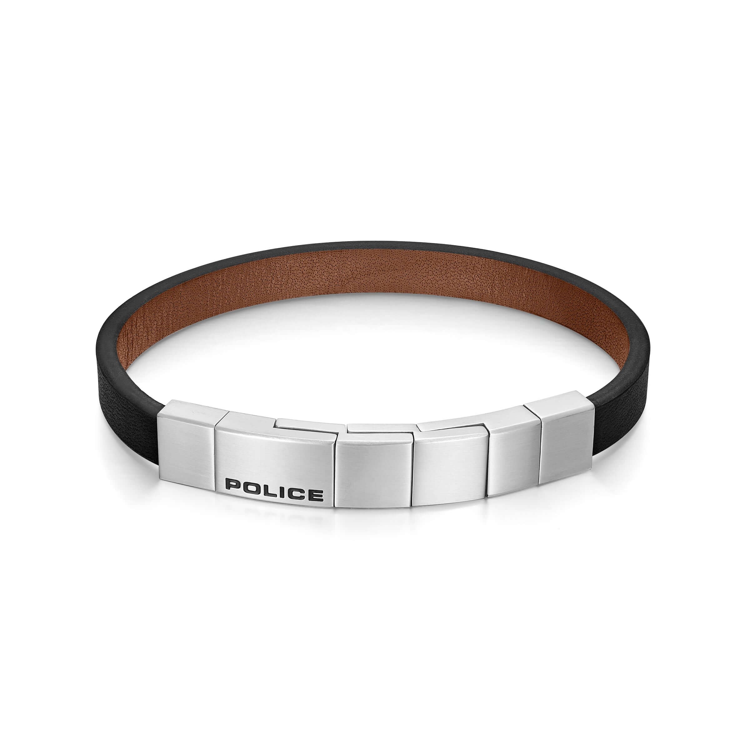 Police Men's Leather Bracelet Black/Brown Stainless Steel Herren Armband Leder Armbänder Herrenarmband
