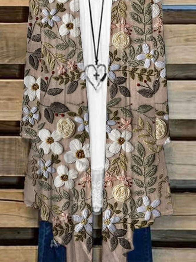 Damen Casual Geblümt Frühling/Herbst Normal Mikroelastizität Regelmäßige Passform Langarm Wickeln Regelmäßig Kimonos