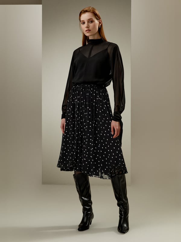 LILYSILK Seide Polka-Dots Midirock Schwarz Gr. 40 - Elegant & Figurschmeichelnd