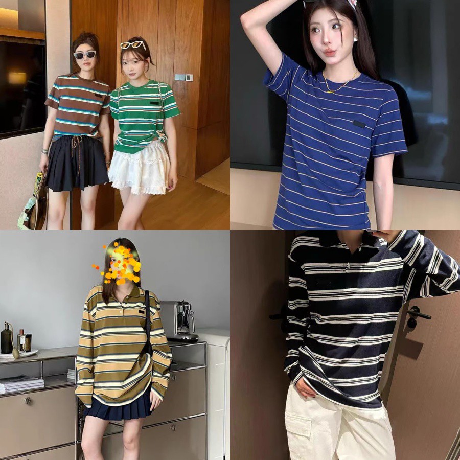 T-shirt de créateur pour femmes à manches courtes nouvelles centaines de collision lâche décontractée collision à rayures et femmes modèles de co
