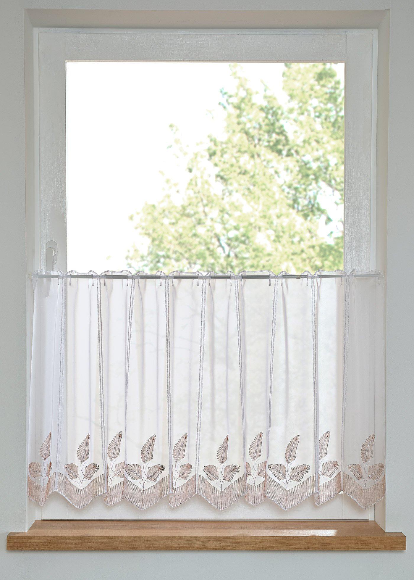 Scheibengardine mit Blätter Stickerei