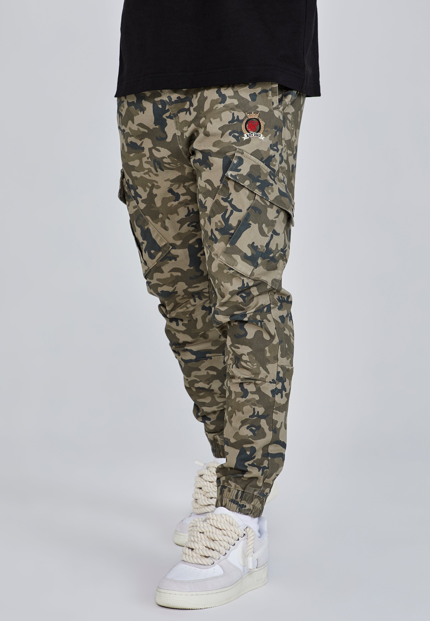 SikSilk Herren grüne Camo Cargohose L