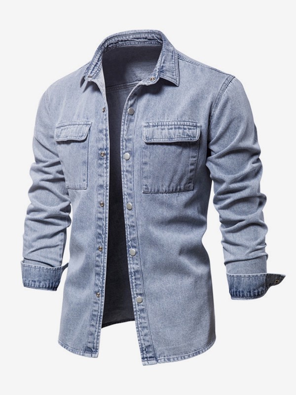 Herren Jeanshemd Top Lässiges Revers Jeanshemd mit Taschen