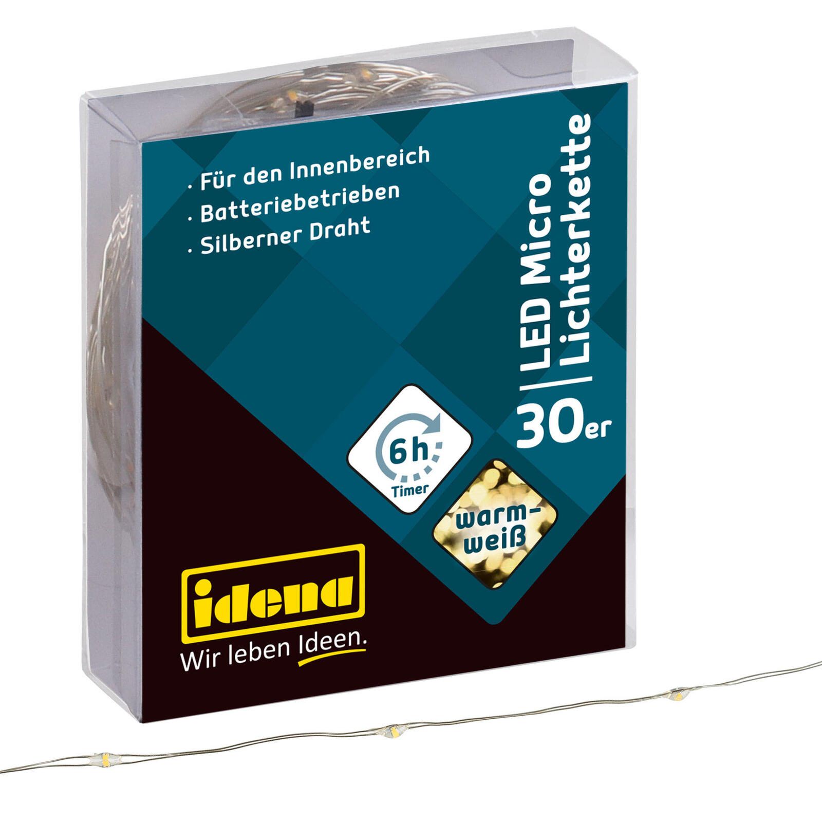 Idena Lichterkette 30er Micro LED, 3.2 m silber