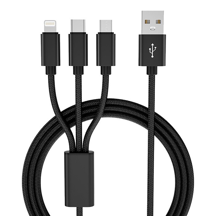 BE COOL Ladekabel 3in1 Lightning/Micro-USB/USB-C 1m schwarz