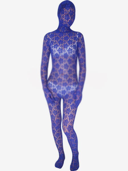 Bedruckter Zentai Faschingskostüm Transparenzes Bodysuit aus Spitze in Lila