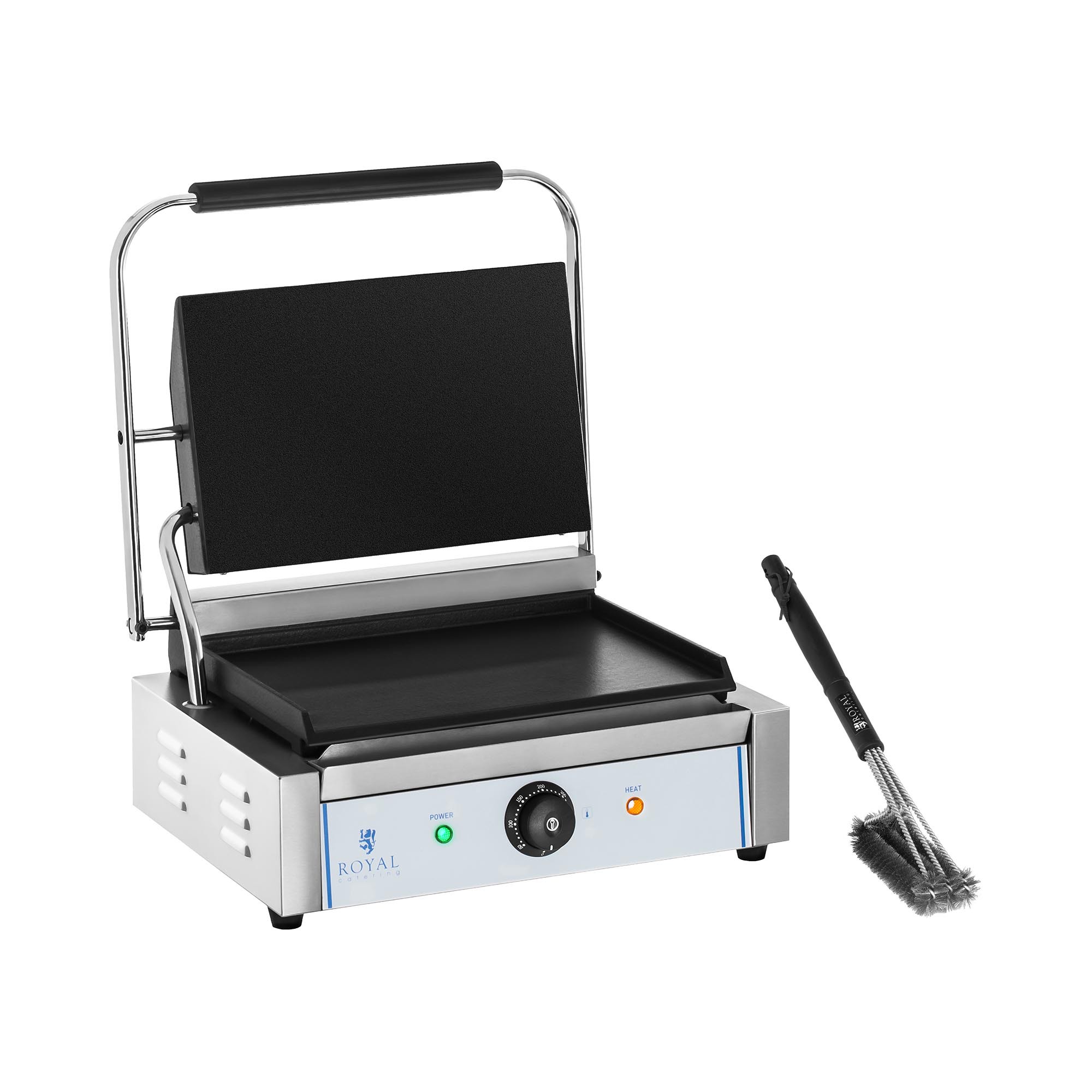 Royal Catering Set Kontaktgrill und 3er-Grillbürste - glatt - 2.200 W