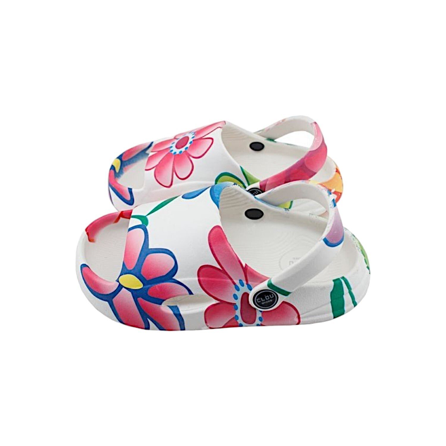 Kinder Badelatschen mit Blumenmuster » günstige Kinderschuhe 'Clou Shoes' » Badeschlappen, Schuhe & Slipper » offene Sandalen mit Riemen und Cut-Outs 