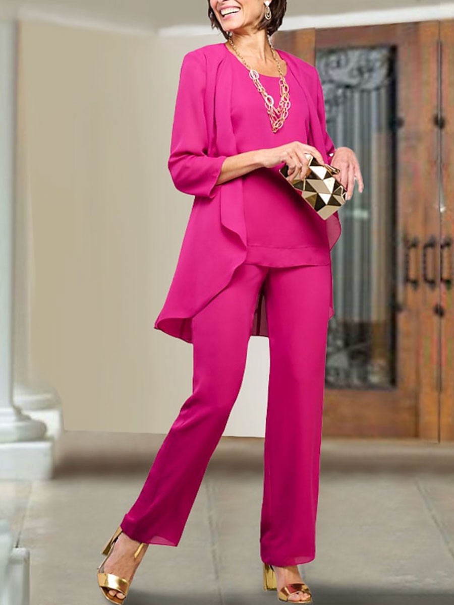 Partykleid für die Mutter der Braut Rundhalsausschnitt 3/4-Ärmel Etui-Linie bodenlang gestuftes Kleid für Hochzeitsgäste