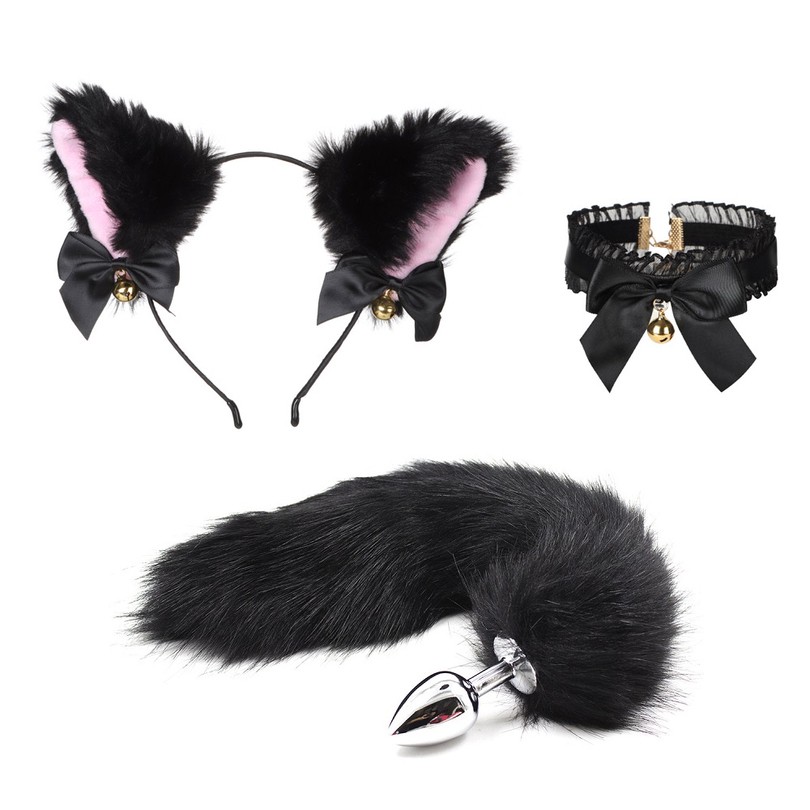 Vibrator Sexy toys Massager Anal Toys Tail Butt Plug Plush Cat Ear Headband With Bells Necklace Set Massage For Women Couples Cosplay